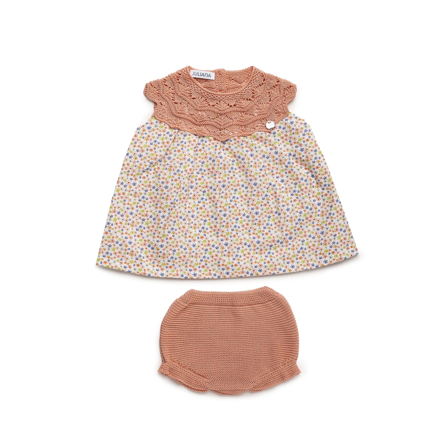 VESTIDO CORTO REDONDO CON BRAGA PUNTO FLORES