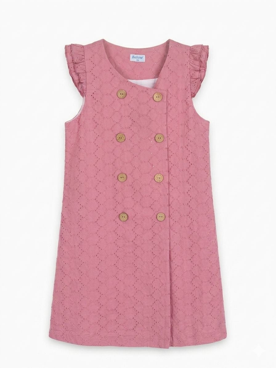 VESTIDO RECTO CRUZADO ENCAJE ROSA