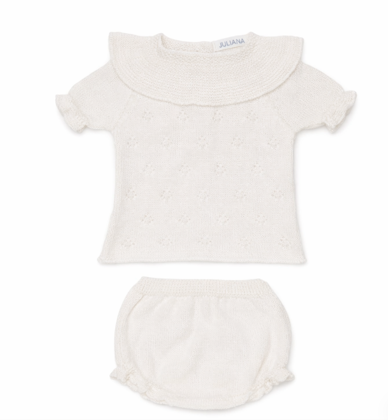 CONJUNTO BRAGA PUNTO ROMBO CALADO VOLANTE BLANCO