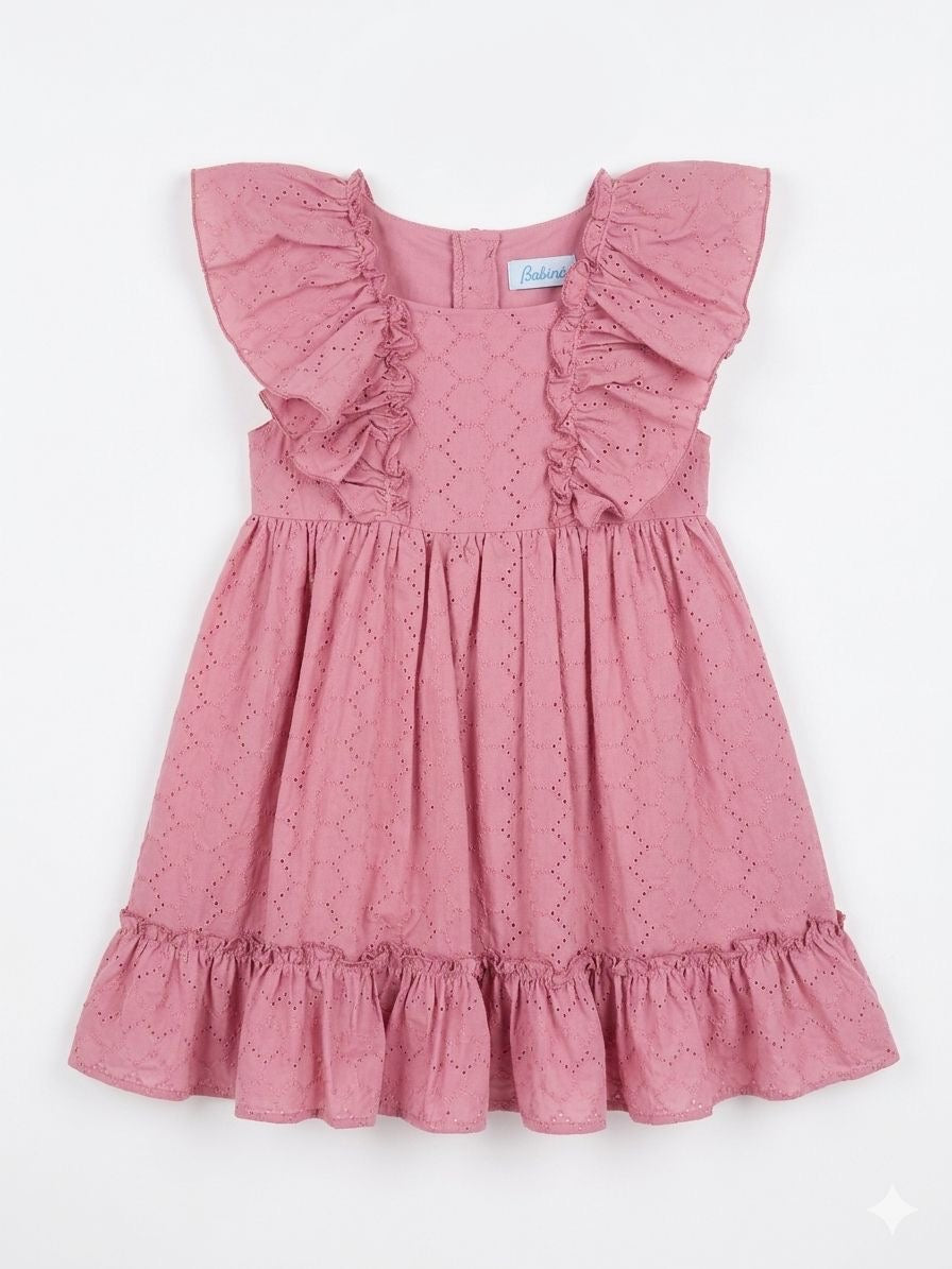 VESTIDO CON VOLANTE ENCAJE ROSA