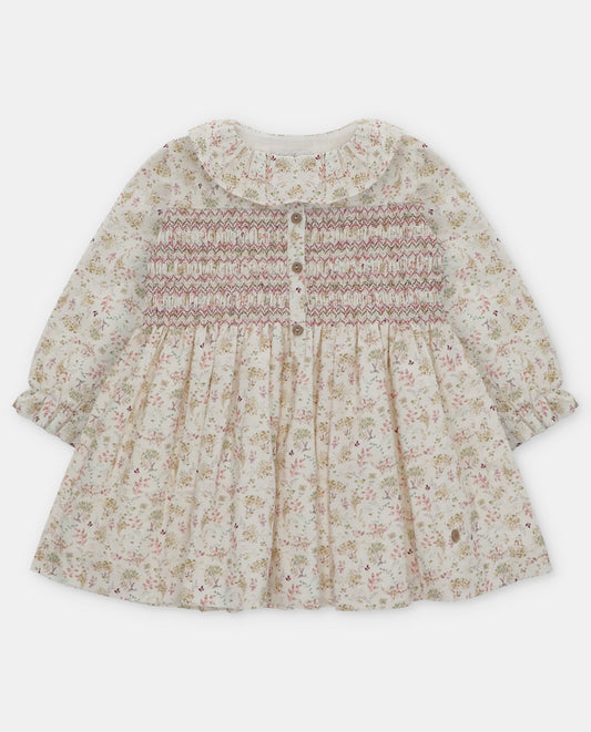 VESTIDO TELA PUNTO SMOCK NIÑA ROSA PALO