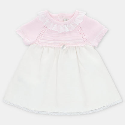 VESTIDO PUNTO Y TELA NIÑA ROSA PIQUE