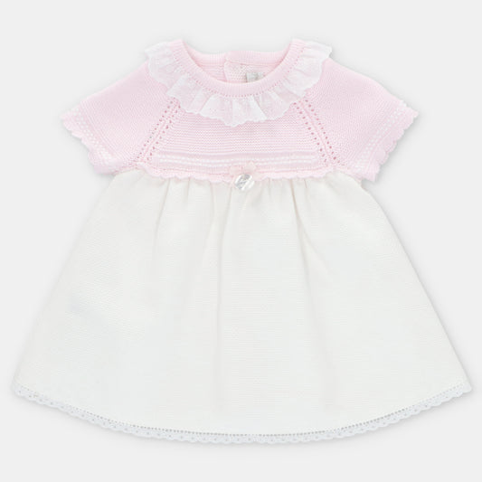 VESTIDO PUNTO Y TELA NIÑA ROSA PIQUE