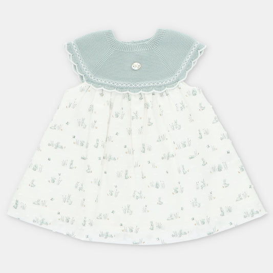 VESTIDO PUNTO Y TELA NIÑA CONEJOS