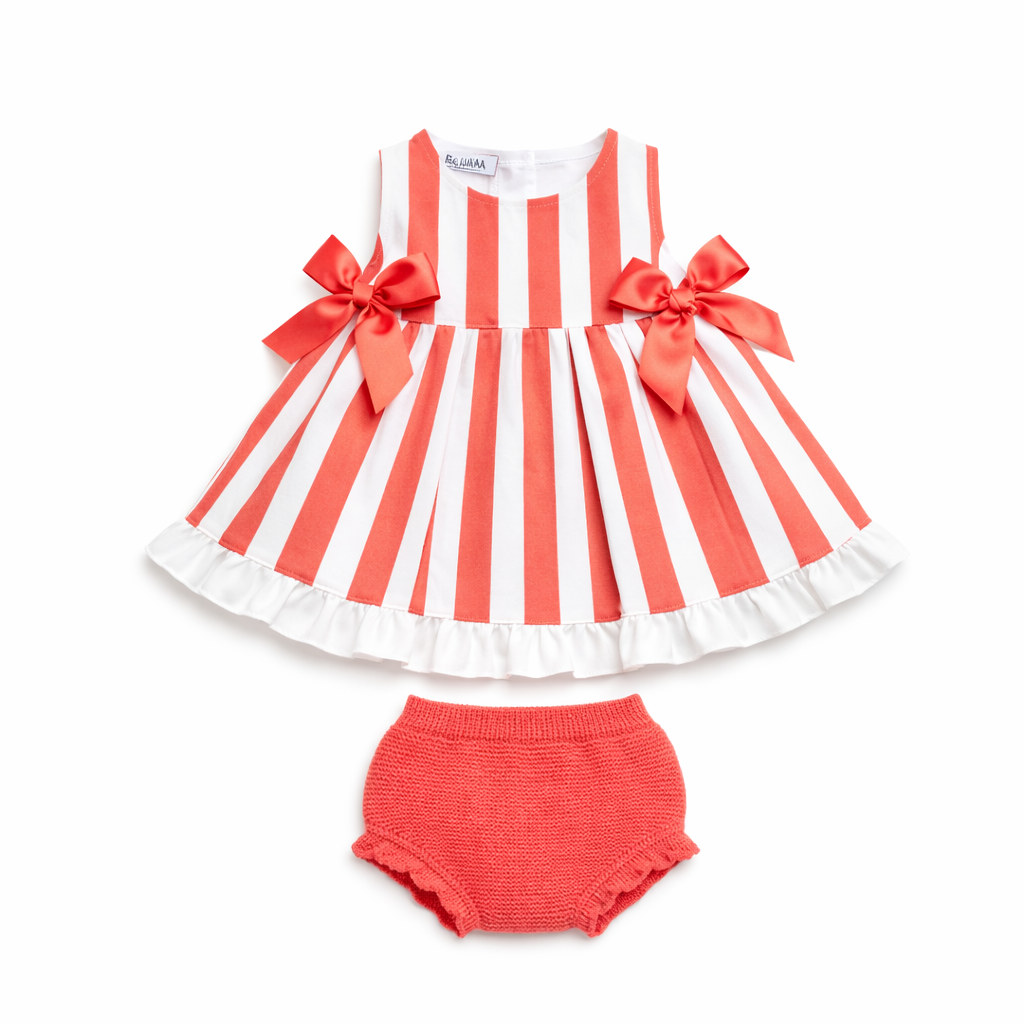 VESTIDO CON BRAGA RAYADO CORAL