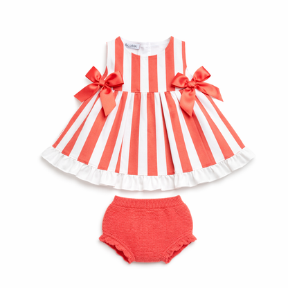 VESTIDO CON BRAGA RAYADO CORAL