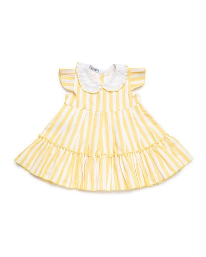 VESTIDO 2 VOLANTES RAYAS AMARILLO