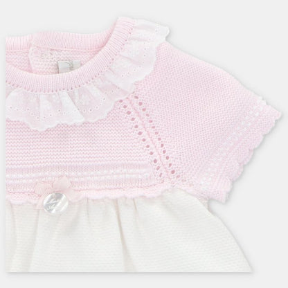VESTIDO PUNTO Y TELA NIÑA ROSA PIQUE