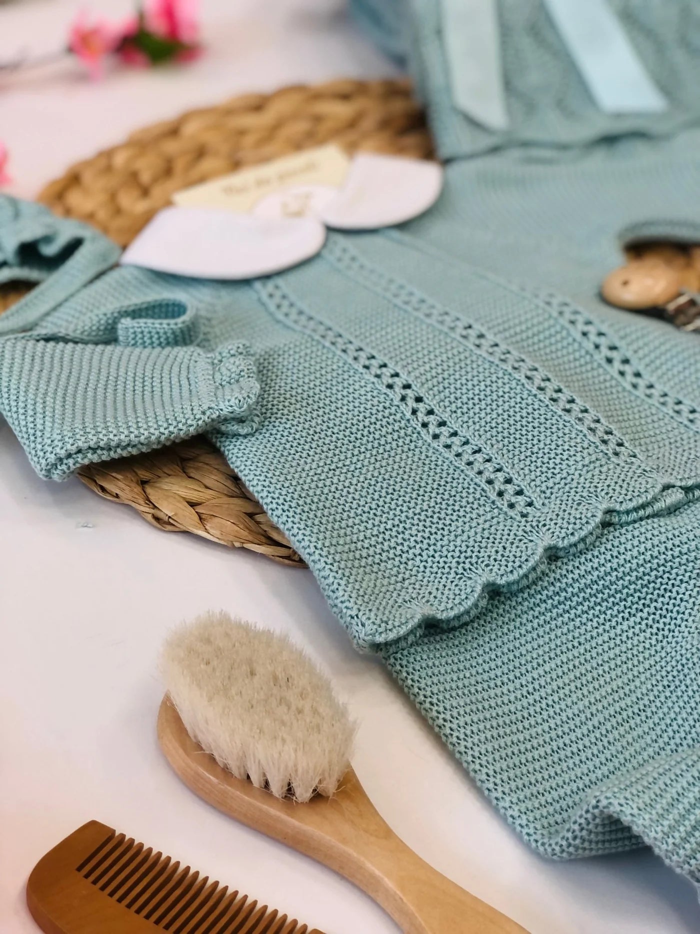 CONJUNTO 3.P CALADOS VERTICAL CUELLO VERDE AGUA