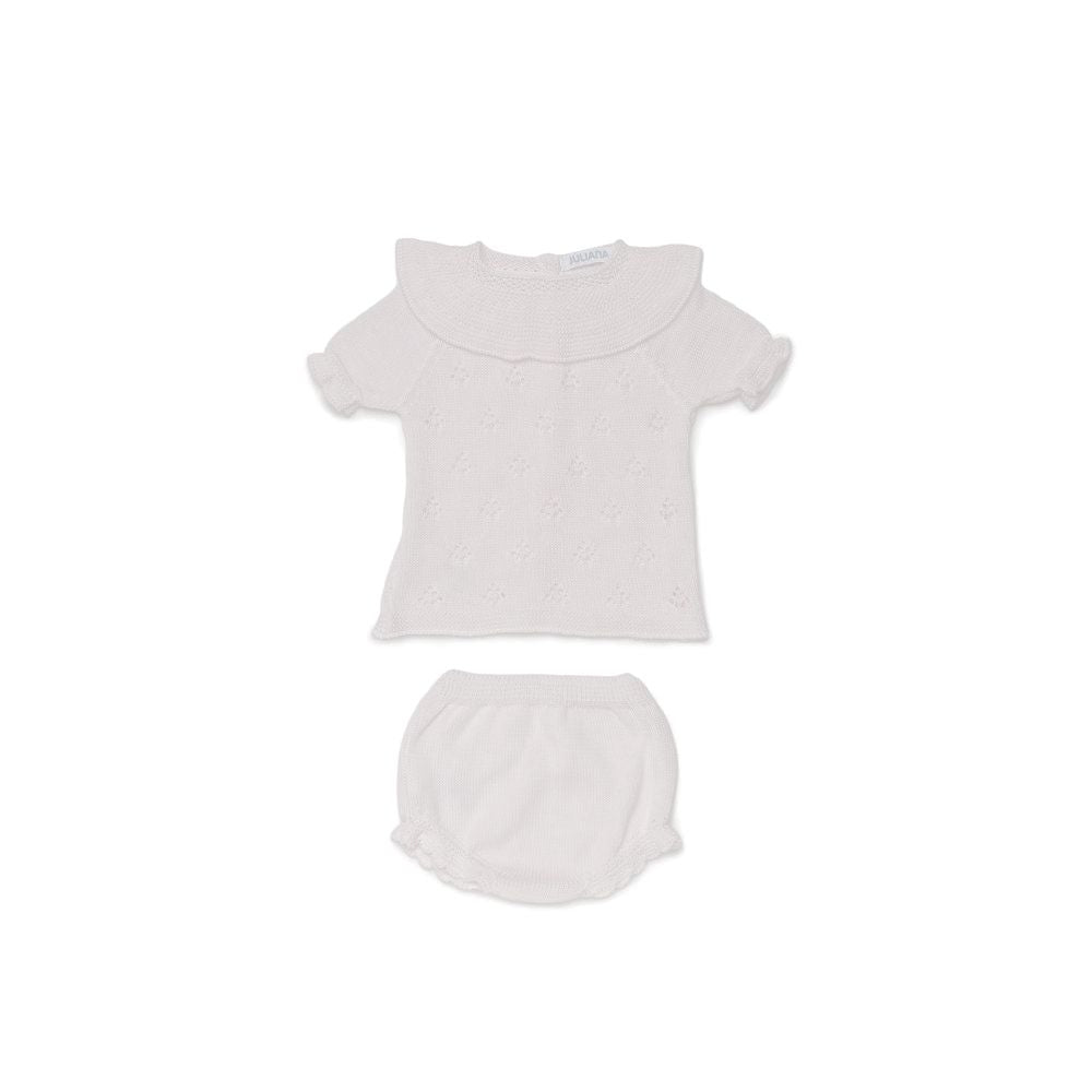 CONJUNTO BRAGA PUNTO ROMBO CALADO VOLANTE BLANCO