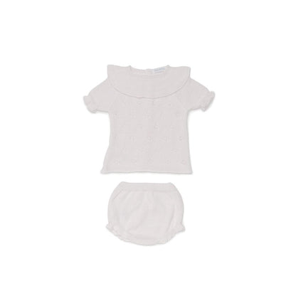 CONJUNTO BRAGA PUNTO ROMBO CALADO VOLANTE BLANCO