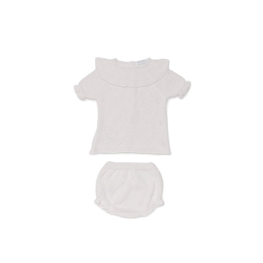 CONJUNTO BRAGA PUNTO ROMBO CALADO VOLANTE BLANCO