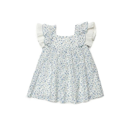 VESTIDO FLORECITAS 2 VOLANTES HOMBRO CIELO