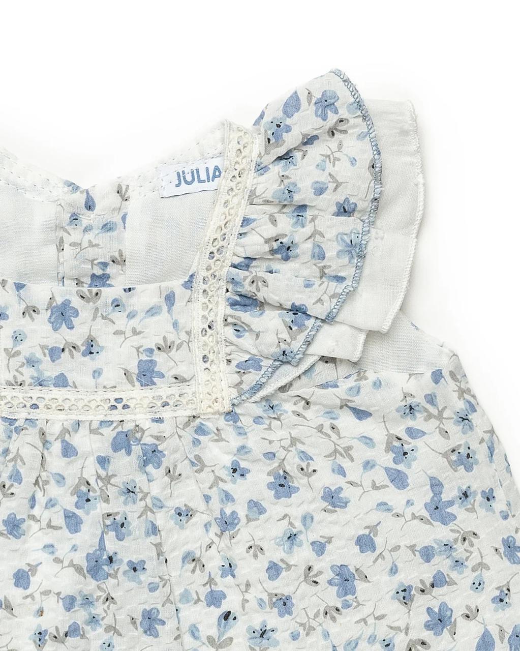 VESTIDO FLORECITAS 2 VOLANTES HOMBRO CIELO