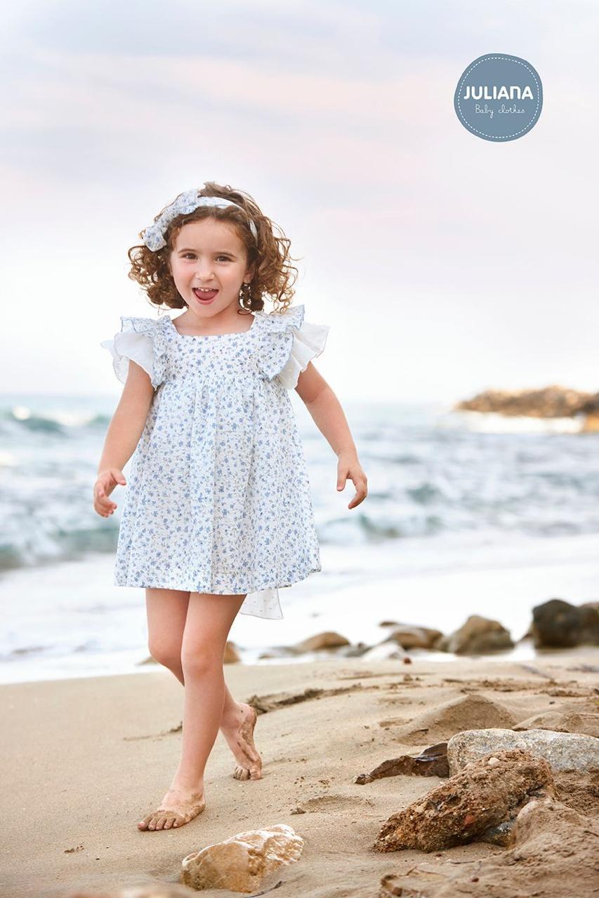 VESTIDO FLORECITAS 2 VOLANTES HOMBRO CIELO