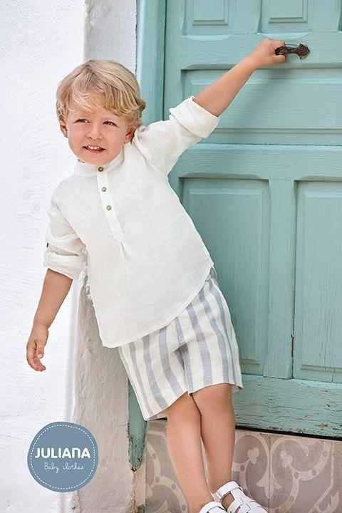 CONJUNTO CAMISA NIÑO PANTALÓN RAYADO BLANCO CIELO