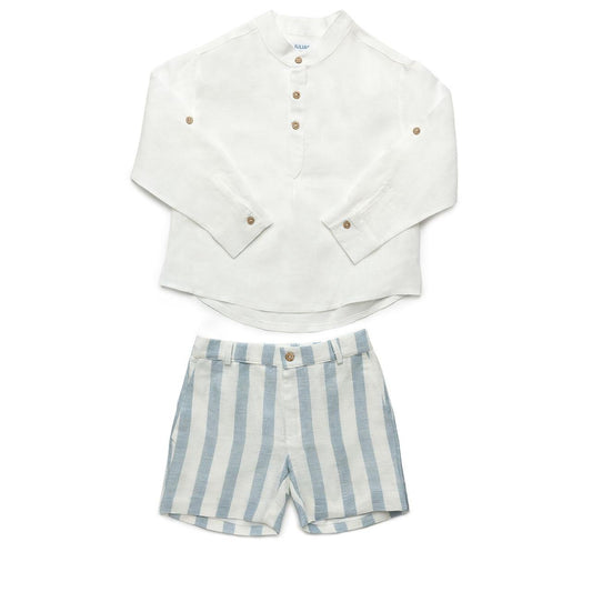 CONJUNTO CAMISA NIÑO PANTALÓN RAYADO BLANCO CIELO