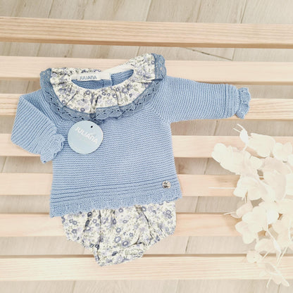 CONJUNTO BRAGA FLORECITAS VOLANTE CIELO