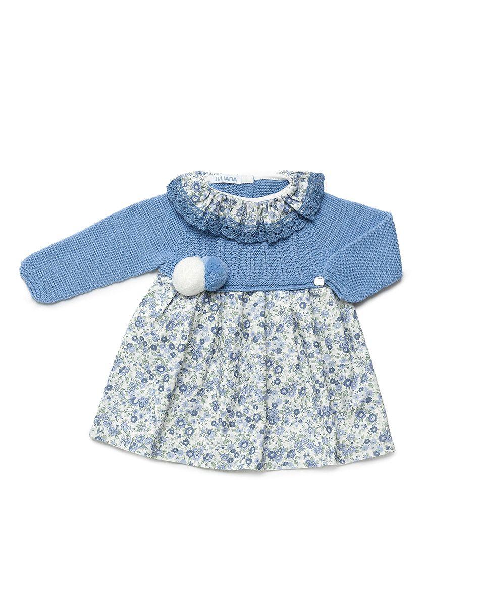 VESTIDO CUERPO PUNTO FLORES CIELO