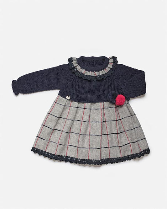 VESTIDO CUERPO PUNTO CUADROS MARINO