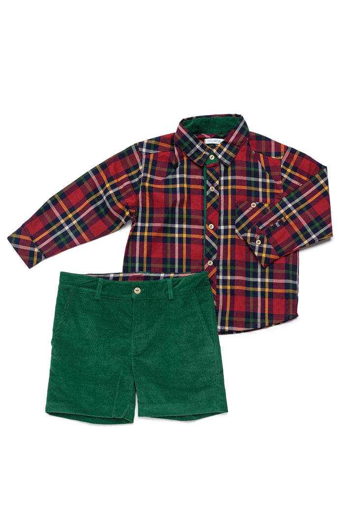 CONJUNTO NIÑO PANTALON CAMISA CUADROS ROJO