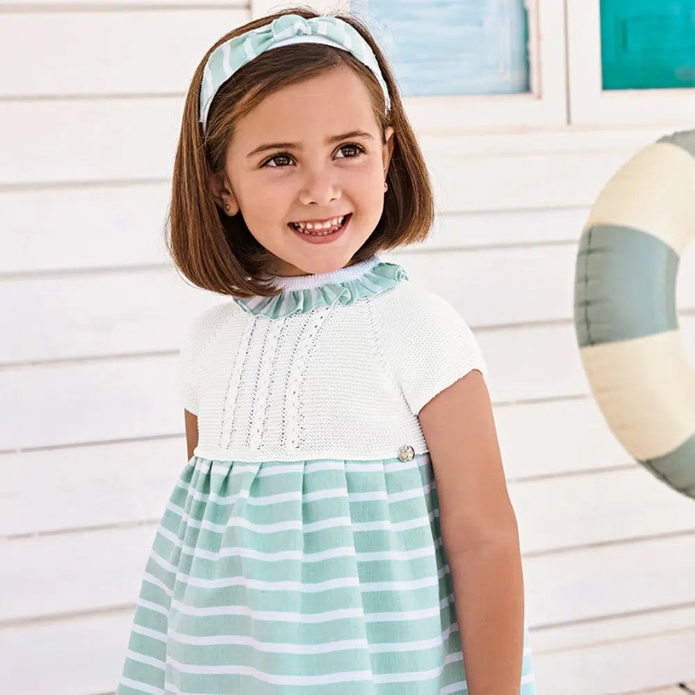 VESTIDO CUERPO PUNTO RAYADO TRENZAS