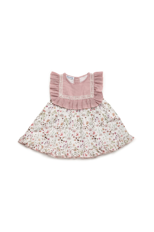 VESTIDO CORTADO CINTURA FLORES CUADRO MAQUILLAJE