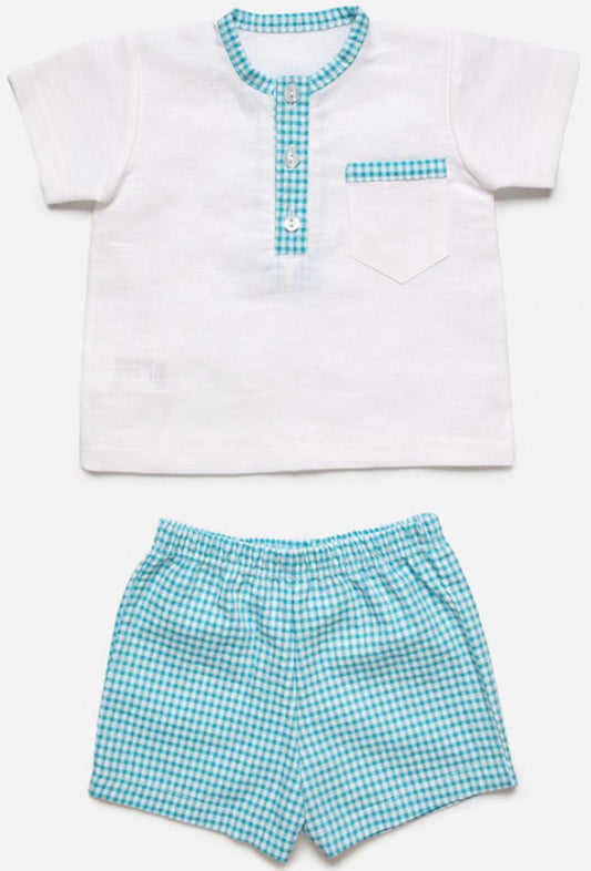 CONJUNTO CAMISA NIÑO VICHY BOLSILLO TURQUESA