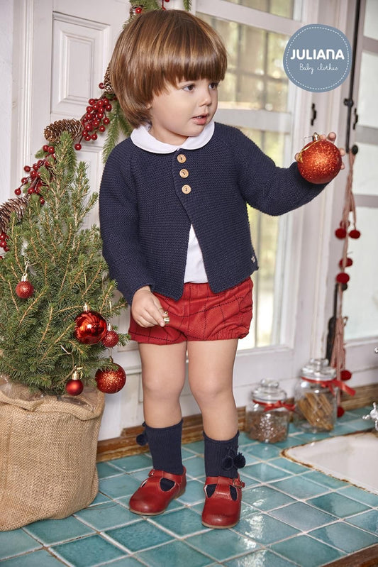 CONJUNTO CHAQUETA NIÑO CUADROS MARINO ROJO