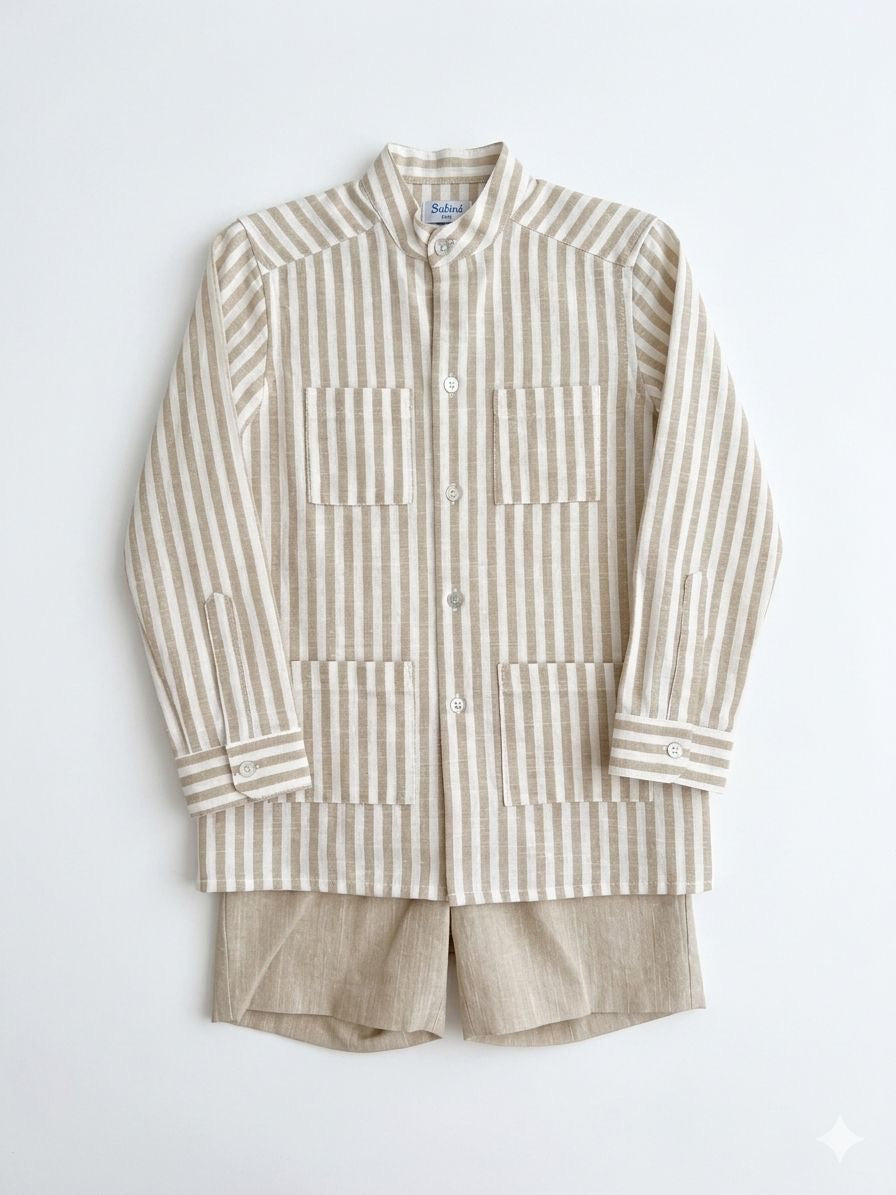 CONJUNTO CAMISA RAYAS BEIGE CEREMONIA
