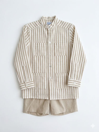 CONJUNTO CAMISA RAYAS BEIGE CEREMONIA