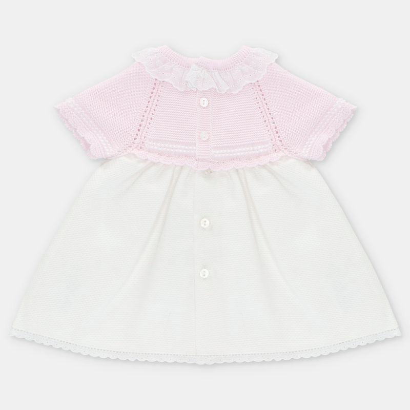 VESTIDO PUNTO Y TELA NIÑA ROSA PIQUE