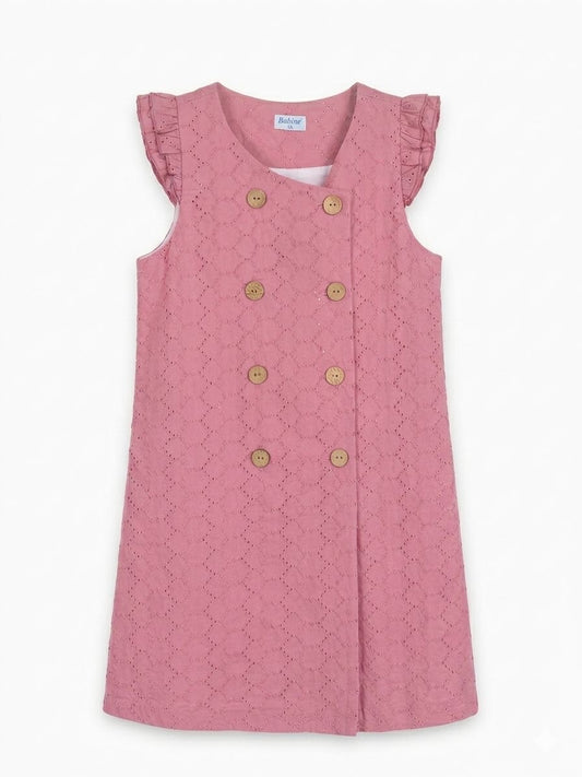 VESTIDO RECTO CRUZADO ENCAJE ROSA