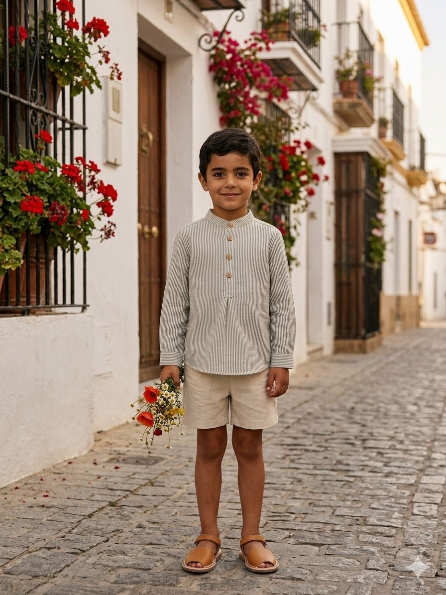 CONJUNTO CAMISA RAYAS VERDE CEREMONIA