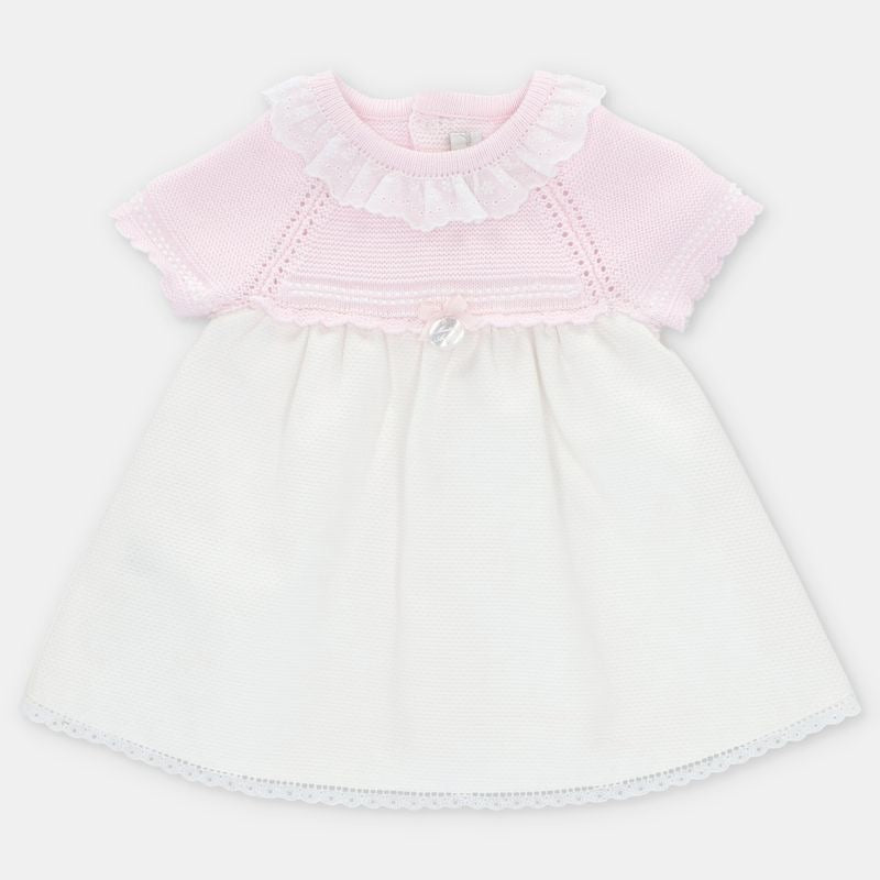 VESTIDO PUNTO Y TELA NIÑA ROSA PIQUE