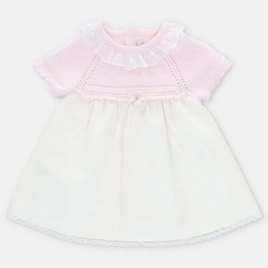 VESTIDO PUNTO Y TELA NIÑA ROSA PIQUE