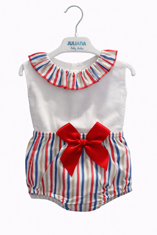 CONJUNTO CAMISA NIÑA RAYADA BLANCO ROJO