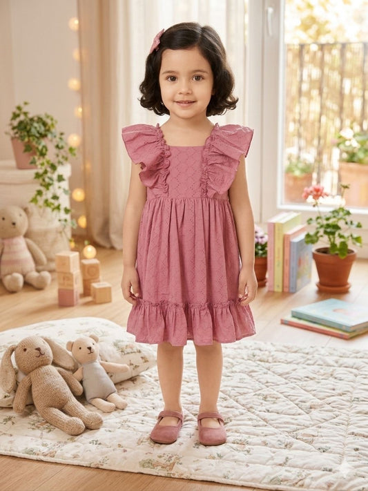 VESTIDO CON VOLANTE ENCAJE ROSA