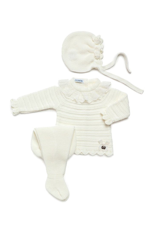 CONJUNTO 3.P LIN RECOGIDAS PUNTILLA CRUDO