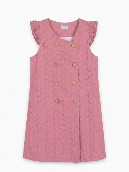 VESTIDO RECTO CRUZADO ENCAJE ROSA
