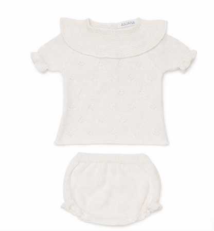 CONJUNTO BRAGA PUNTO ROMBO CALADO VOLANTE BLANCO