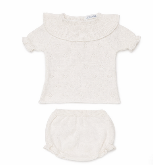 CONJUNTO BRAGA PUNTO ROMBO CALADO VOLANTE BLANCO