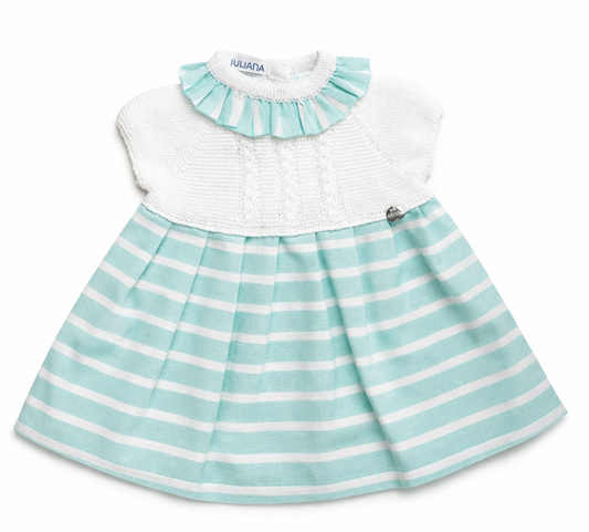 VESTIDO CUERPO PUNTO RAYADO TRENZAS