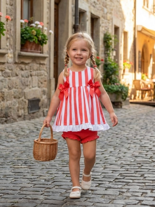 VESTIDO CON BRAGA RAYADO CORAL