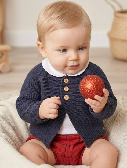 CONJUNTO CHAQUETA NIÑO CUADROS MARINO ROJO