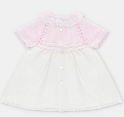 VESTIDO PUNTO Y TELA NIÑA ROSA PIQUE