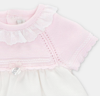 VESTIDO PUNTO Y TELA NIÑA ROSA PIQUE