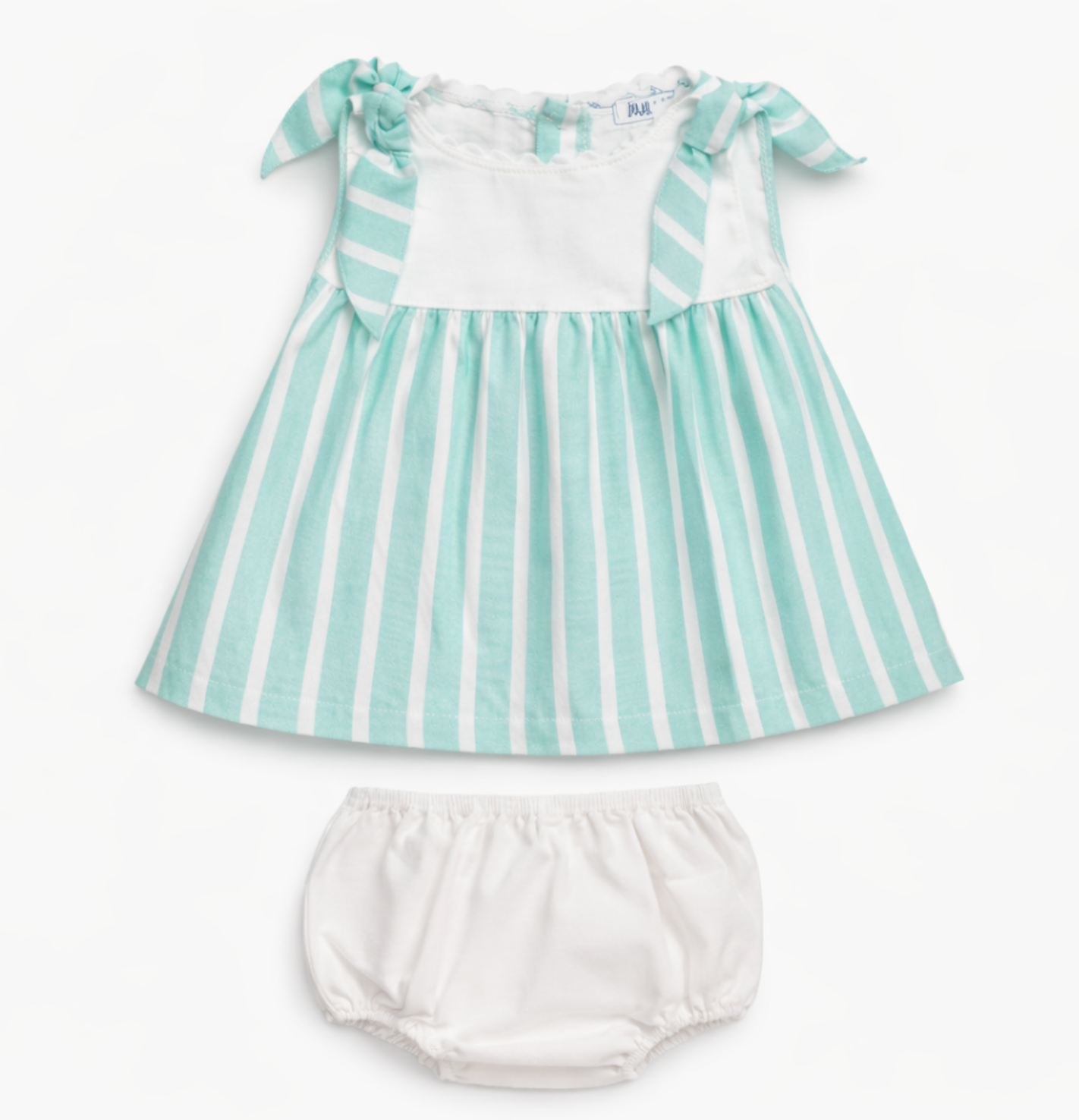 VESTIDO CORTO CON BRAGA RAYADO BLANCO/VERDE