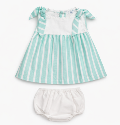 VESTIDO CORTO CON BRAGA RAYADO BLANCO/VERDE