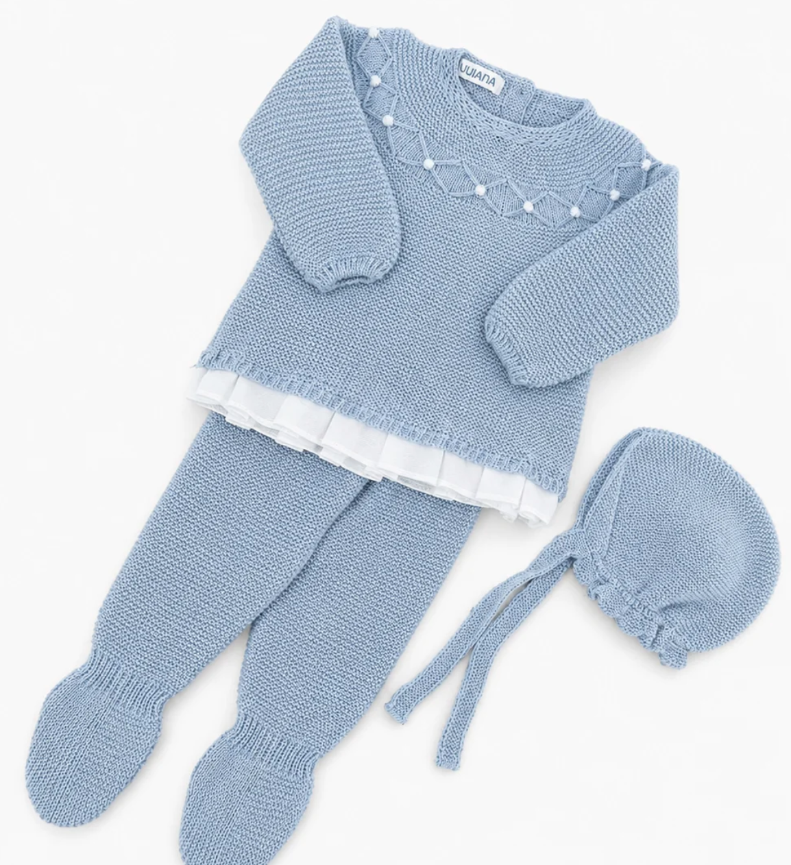 CONJUNTO POLAINA 3.P BODOQUES PUNTILLA CIELO BLANCO